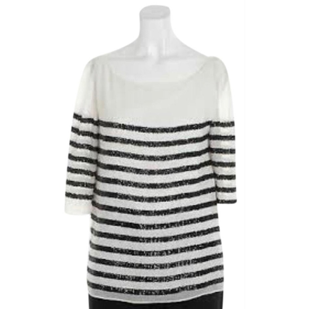 Alice + Olivia white blouse with sequin stripes